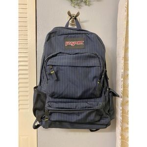 navy pinstriped jansport backpack